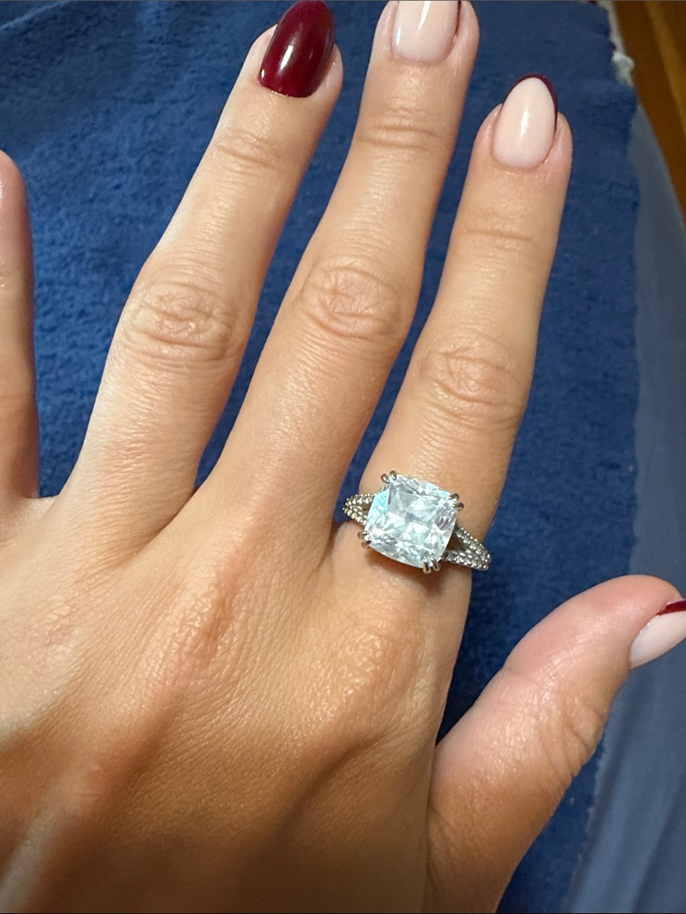 Female Silver Ring with Clear Cushion-Cut Center Stone.Swarovski